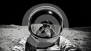 Reflections on the Moon: AstronautÃ¢â¬â¢s Perspective. Generative AI photo